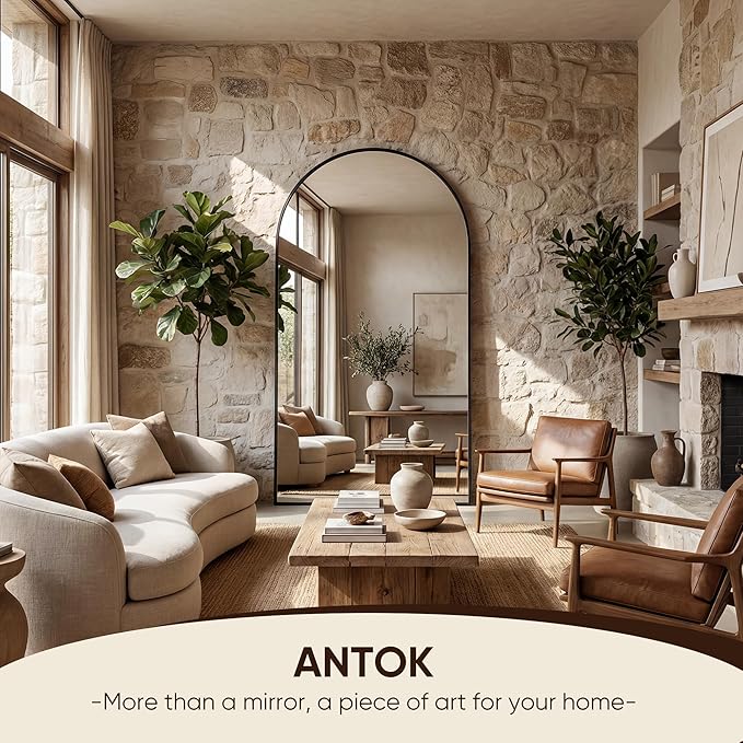 Antok Full Length Mirror, 76"x34" Floor Mirror, Arched Floor Standing Freestanding Arch Full Body Mirrors with Stand for Bedroom, Hanging Mounted for Living Room Cloakroom,Black
