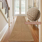 Bathroom Runner Rug,Boho 2x6 ft Hallway Runner,Braided Style Neutral Kitchen Runner Rugs,Faux Jute Rug with Rubber Backing,Machine Washable Solid Entryway Runner Non Slip,Tan Brown
