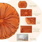 Round Throw Pillows Decorative Pleated Throw Pillows 15'' Diameter Accent Pumpkin Boho Chair Cushion for Couch Sofa Home Decoration(Burnt Orange,1 Pcs)