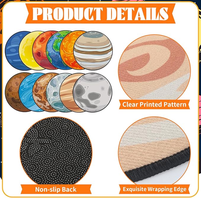 Tinideya 12 Pcs Kids Carpet Circle Seats for Class 16 Inch Round Classroom Rug Floor Cushions Soft First Day of School Educational Mat Non Slip Back to School Learning Playing Areas(Space Planet)