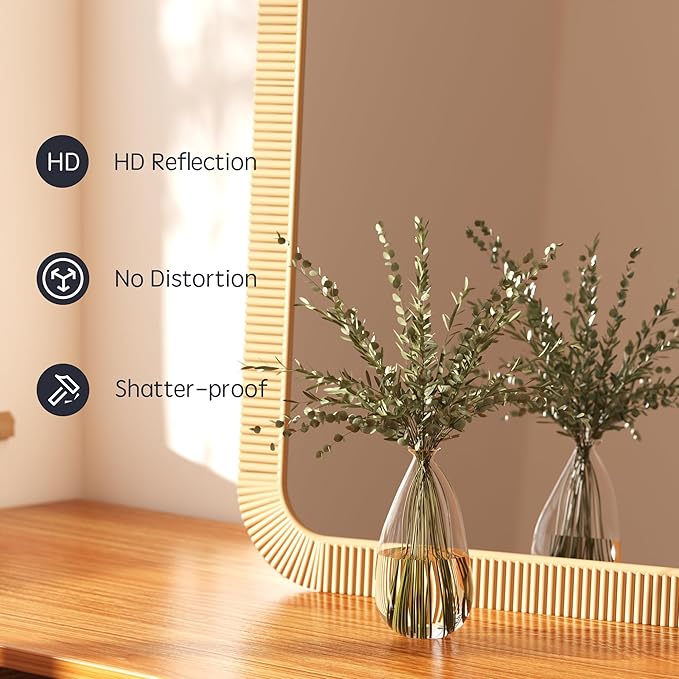 Rattan Bathroom Mirror Wall Mounted Bathroom Mirror for Rustic Farmhouse Style Wicker Rattan Frame Boho Mirror for Bathroom Bedroom Entryway Living Room Decor