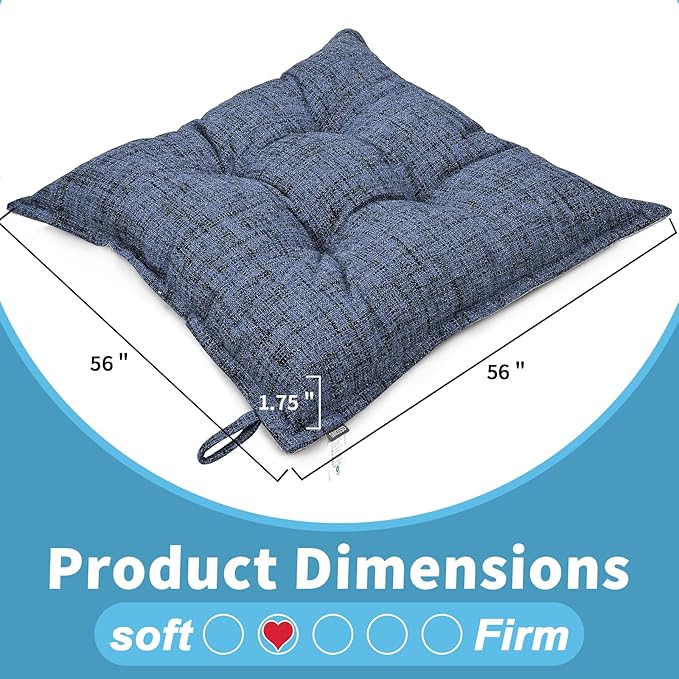 SINSOSSO Large Floor Pillows 22", Thickened Bite-Size Memory Foam Square Non-Slip Cushions for Office Back Support/Yoga/Chair Seat, Fashionable Color-Blocked Fabric & Washable, Blue, 2 PCS