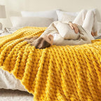 NEWCOSPLAY Super Soft King Blanket Mustard Yellow Premium Silky Flannel Fleece 3D Clouds Stylish Jacquard Lightweight Bed Blanket All Season Use 350GSM (Mustard Yellow, King(90"x110"))