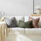 16x16 Linen Pillow Covers Brown Pack of 2 Farmhouse Boho Neutral Accents Striped Textured Square Decorative Throw Pillow Cases for Living Room Couch Bed Home Decor