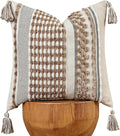 AmHoo Chenille Striped Textured Boho Throw Pillow Covers Aesthetic with Tassels Woven Decorative Pillow Case for Couch Bed Sofa Bedroom Modern Funky 18 x 18-Inch Taos Taupe