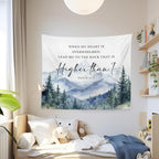 MNASAIOO Christian Mountian Woods Wall Tapestry Hanging for Bedroom, Bible Verse Scripture Psalm 61:2 Tapestry, Watercolor Religious Tapestries Wall Decor for Living Room Prayer Room Church 50x60in