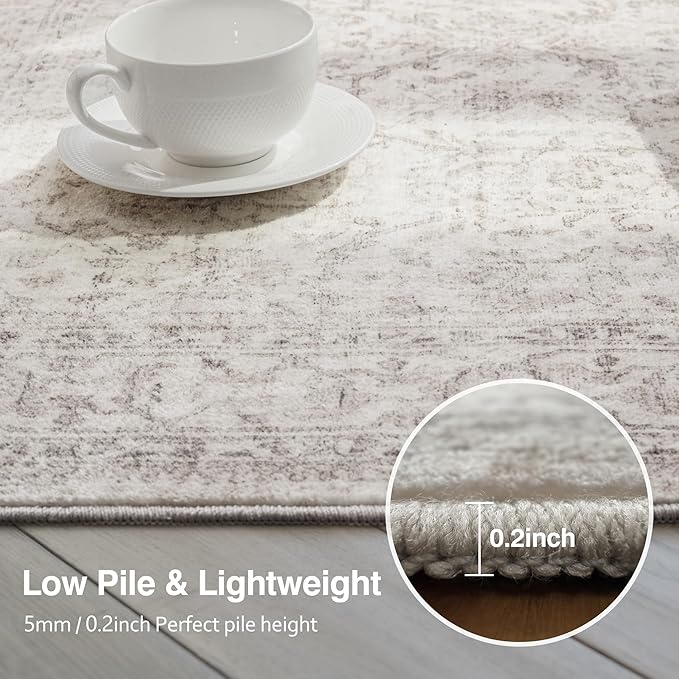FMFUNCTEX 12x15 Washable Area Rug Beige Vintage Neutral Distressed Large Non Slip Carpet for Living Room Bedroom Soft Low Pile Indoor Mat Retro Floral Throw Rug for Dining Room Kitchen Office Nursery