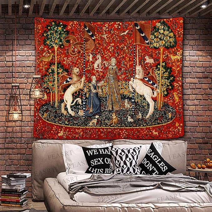 FEASRT Medieval Princess Tapestry Maiden and Unicorn - European Royal Tapestry, 60x51 Inches Soft Flannelette, for Living Room Royal Historical Decor
