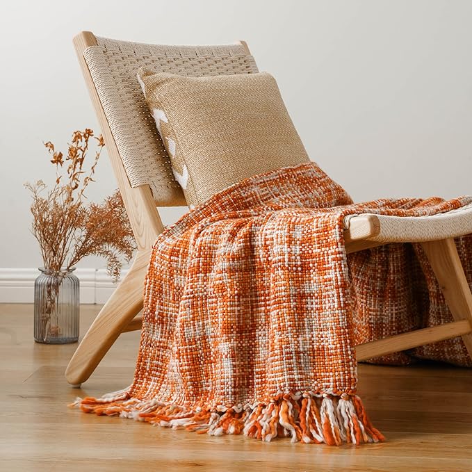BATTILO HOME Orange Throw Blanket for Couch, Decorative Fall Blankets and Throws, Soft Colorful Throw Blankets for Bed, Halloween Throw Blanket for Home Decor, 50"x60"