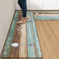 Arttown Teal Farmhouse Anti-Fatigue Kitchen Rug Set of 2 Brown Knife Fork Rustic Vintage Cushioned Floor Standing Mat Waterproof Non-Slip Kitchen Mat and PVC Ergonomic Comfort Foam Rug