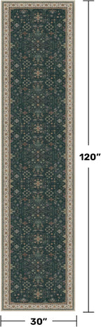 Dark Green Washable 2'6"x10' Long Runner Rugs for Hallway, Non Skid 10ft Indoor Rugs for Entryway, Stain Resistant Low Pile Carpet Boho Indoor Décor