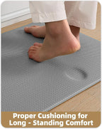 Color&Geometry Anti Fatigue Cushion Kitchen Mat for Floor -17"x94",Long,Easy Clean, Water & Oil Proof, Anti Slip, Foam Rubber Runner Rug for Front Sink Comfort Standing,Grey