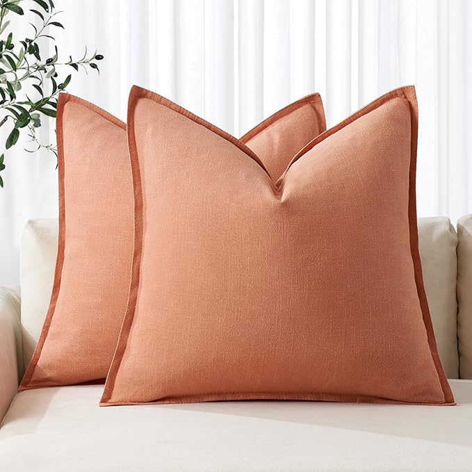 MIULEE Decorative Linen Pillow Covers 18x18 Inch Coral Boho Farmhouse Neutral Spring Couch Throw Pillows for Bed Pack of 2 Accent Modern Pillowcase Summer Sofa Livingroom Home Decor