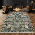 RUGSURE Washable Area Rugs - Perfect for Living Room, Bedroom, Kids Room, Nursery - Stain & Water Resistant Non-Slip, Pet & Child Friendly, Vintage Tribal Area Rugs (Green, 6' x 9')