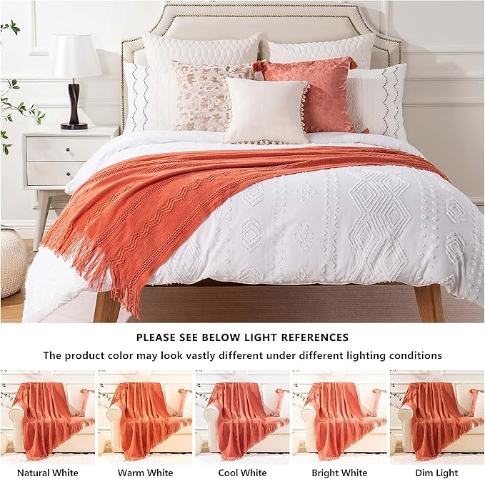 BATTILO HOME Orange Fall Throw Blanket for Couch Sofa, Knitted Decorative Blankets Throws Halloween Throw Blanket Fall Decorations Home Decor (Salmon, 50"x60")
