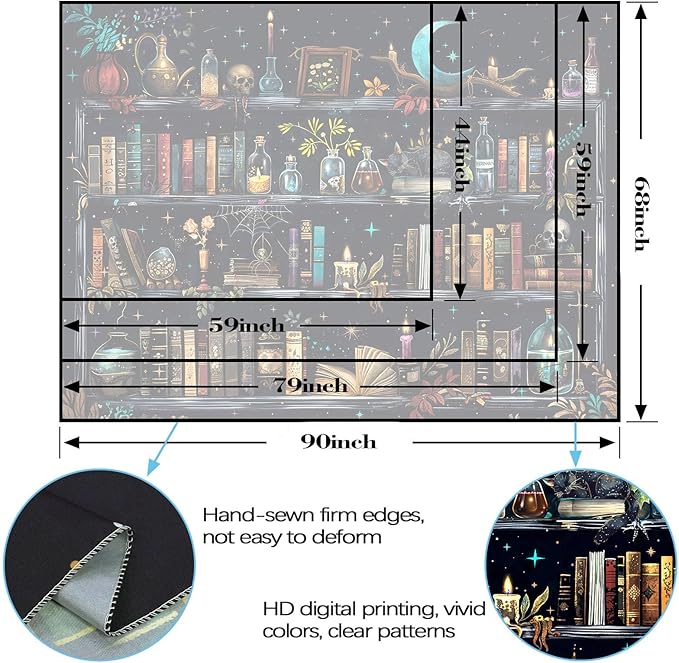 Accnicc Magic Bookshelf Tapestry Magical Witchy Potion Dark Hippie Haloween Tapestries Wall Hanging Gothic Skull Black Cat Library Book Small Tapestry for Bedroom Living Room Dorm 60 x 44 inch