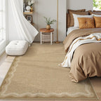 LIVEBOX Scalloped Washable Outdoor 5x7 Rug, Easy Jute Tan Rug for Living Room, Indoor Geometric Rug for Bedroom, Farmhouse Rugs Dining Room Mat Modern Carpet Area Rug for Patio Home Office Decor