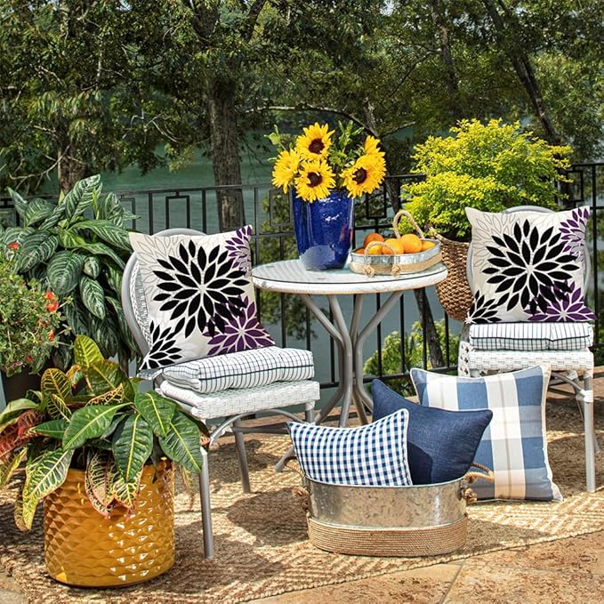 DFXSZ Black Purple Flower Pillow Covers 18x18 Inch Set of 2 Outdoor Throw Pillows Outdoor Waterproof Decor for Living Room Sofa Patio Funiture Garden Floral Polyester Pillow Covers 002Q18