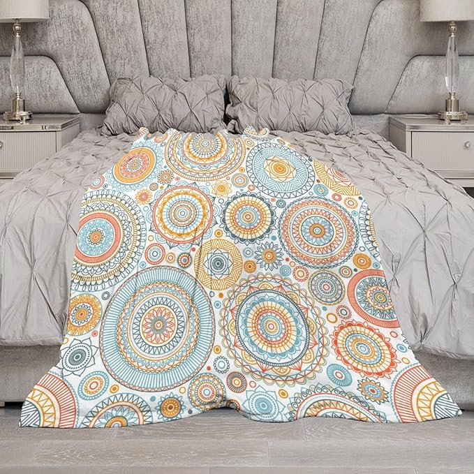 Boho Floral Throw Blanket Abstract Mid Century Mandala Bohemian Blanket for Sofa Bed Couch Chair Or Dorm 30"x40"