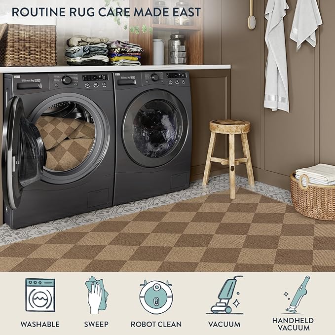 Lahome Colette Checkered Easy Jute Runner Rug, 2x6 Kitchen Mats for Floor Non Slip Washable Entryway Runner, Checkerboard Nature Indoor Outdoor Carpet for Hallway 6ft Entry