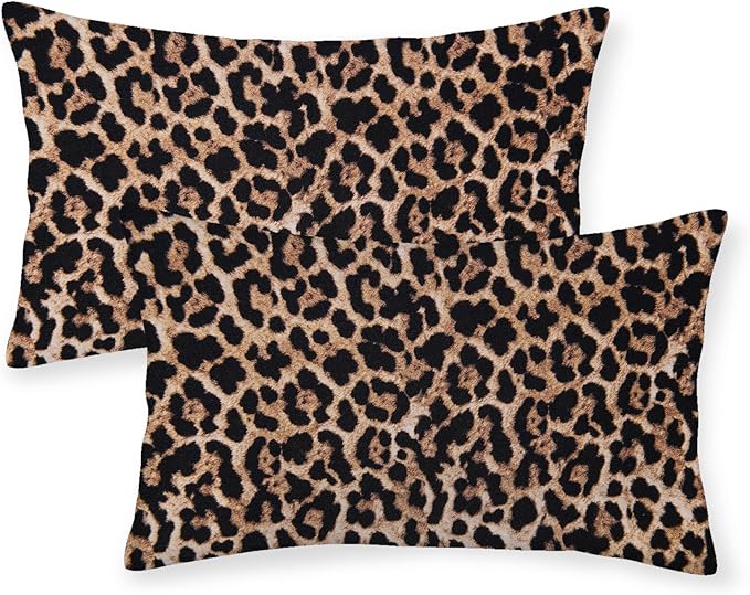 Brown Leopard Pillow Covers 12x20 Set of 2 Cheetah Throw Pillows Skin Animal Print Pillow Cases Modern Outdoor Decorative Pillows Farmhouse Soft Cotton Lumbar Cushion Case for Couch Home Bed