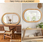 20x30 Oval Rattan Mirror for Wall, Boho Decorative Mirror for Bathroom Vanity, Farmhouse & Natural Home Decor for Bedroom, Living Room