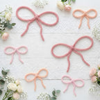 Barydat 6 Pcs Boho Bow Wall Decor Pink Bow Nursery Decoration Coquette Room Decor Woven Macrame Wall Hanging 2 Size Pink Preppy Decoration for Nursery Dorm Girls Room Art