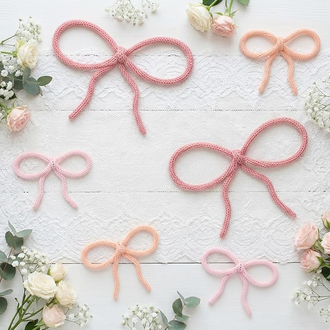 Barydat 6 Pcs Boho Bow Wall Decor Pink Bow Nursery Decoration Coquette Room Decor Woven Macrame Wall Hanging 2 Size Pink Preppy Decoration for Nursery Dorm Girls Room Art