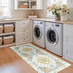 Area Rugs 2'x5' Runner Rug Non Slip Washable for Kitchen Hallway Bedroom Beside Laundry Room Bathroom Rug, Floor Carpet, Light Yellow Carbon Grey Orange