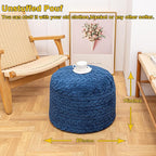 Unstuffed Ottoman Pouf Cover – Round Faux Fur Footstool Plush Floor Pouf (No Filler Included) Perfect for Living Room, Bedroom, or Office Lounge (Navy Blue, 20x20x15 in)
