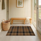 Brown Checkered 2 x 4 Runner Rug Indoor - Easy Jute Brown and Black Checkered Rug for Entryway, Kitchen Runner Non Slip Washable, Earthy & Rustic Check Accent Décor