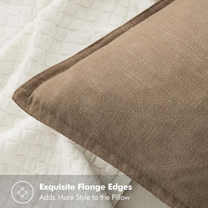 MIULEE Decorative Linen Euro Sham Pillow Covers 26x26 Khaki Boho Farmhouse Neutral Winter Couch Throw Pillows for Bed Pack of 2 Accent Modern Pillowcase Sofa Livingroom Home Decor