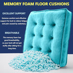 Floor Pillow Set of 2, Memory Foam Meditation Cushion, Floor Cushions for Adults Sitting, Large Square Seat Cushions for Yoga, Couch, Sofa, Kids, Living Room, 20x20 Inch (Blue)