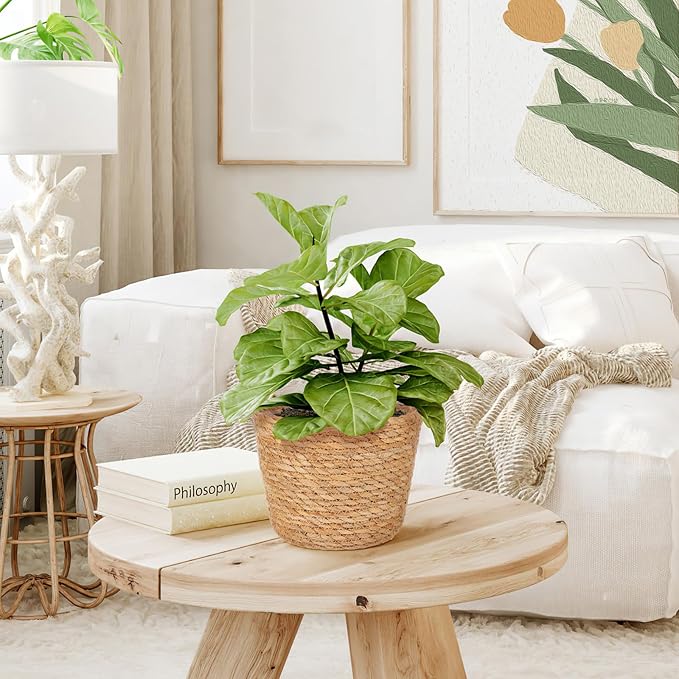 Woven Straw Flower Basket, Seagrass Planters Pot, Garden Plant Pot Containers Wicker Rattan Vase Sundries Organizer Storage Bins for Indoor Outdoor Plants