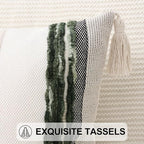 Simmore Boho Decorative Throw Pillow Covers 18x18 Set of 2, Tufted Farmhouse Pillow Covers with Tassels for Cozy Bohemian Couch Sofa Bedroom Home Decor, Green