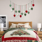 HVEST Christmas Macrame Wall Hanging Large- Boho Decor- Handmade Leaves Woven Tapestry for Bedroom- Red Green White Christmas Ornaments- Macrame Wall Art for Living Room Xmas Decorations, 29.5L X 47W