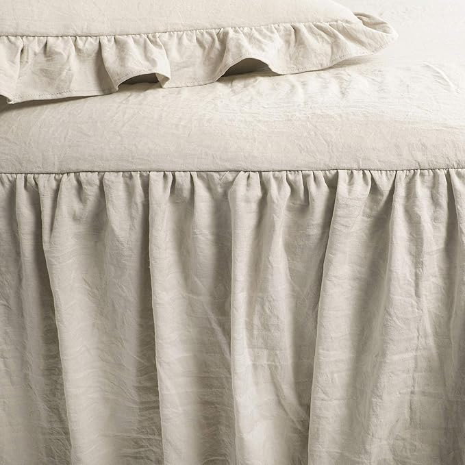 Lush Decor Ruffle Skirt Bedspread Set - 3-Piece Luxurious Farmhouse Bedding - Elegant Ruffle Detail - Timeless Style - Soft Lightweight Sheets - King, Neutral