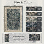 Vintage Distressed 2x3 Kitchen Rugs Washable Non Slip, Medallion Door Mat Indoor Entrance Entryway, Small Low Pile Rugs for Bedroom/Bathroom Vanity/Laundry Room, Midnight with Multi Accents