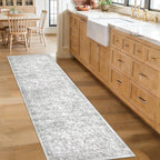 2x8 Hallway Runner Rug: Washable Vintage Floral Entryway Rugs Low Pile Non-Slip Boho Carpet for Kitchen, Bedroom, Bathroom, Dining Room (Grey, 2'x8')