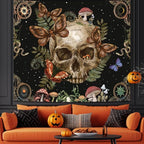 Avinyl Halloween Gothic Tapestry for Bedroom,Vintage Goth Skull Whichy Butterfly Floral Wall Tapestries, Skeleton Moth Mushrooms Poster Backdrop for Living Gaming Room Dorm Decor 51in X 60in