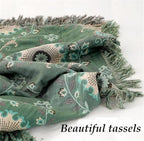 MSGKV Boho Throw Blanket for Couch Bed 60''x80'', 100% Cotton Blankets Woven Green Blanket Spring Reversible Spring Breathable Lightweight Decorative Throws