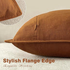 Foindtower Set of 2, Decorative Linen Soild Throw Pillow Covers Soft Accent Cushion Euro Case Boho Farmhouse Pillowcase for Chair Couch Sofa Bedroom Living Room Home Decor 22 x 22 Inch Autumn Orange