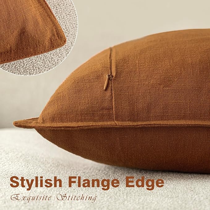 Foindtower Set of 2, Decorative Linen Soild Throw Pillow Covers Soft Accent Cushion Euro Case Boho Farmhouse Pillowcase for Chair Couch Sofa Bedroom Living Room Home Decor 26 x 26 Inch Autumn Orange