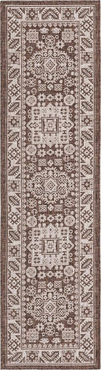 Rugs.com Outdoor Aztec Collection Rug – 8 Ft Runner Brown Flatweave Rug Perfect for Hallways, Entryways