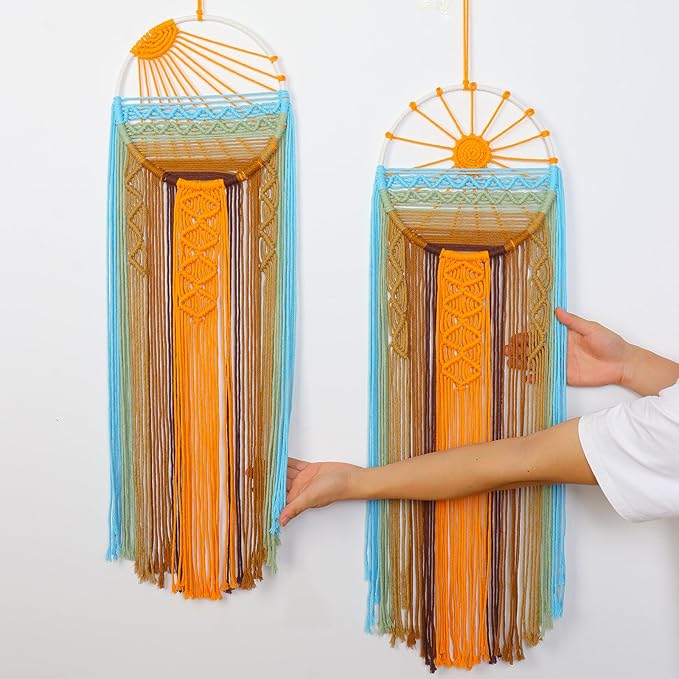Dream Catcher Macrame Wall Hanging Large Boho Dreamcatchers Hand Woven Sunrise Wall Art Tapestry Colorful Room Decor for Bedroom Living Room Nursery Christmas Thanksgiving