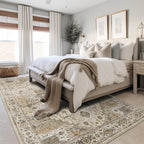 5x7 Area Rugs, Stain Resistant Machine Washable Area Rugs with Non-Slip Backing, Vintage Rugs for Bedroom, Living Room, Large Soft Low Pile Area Rug (Beige/Brown, 5'x7')