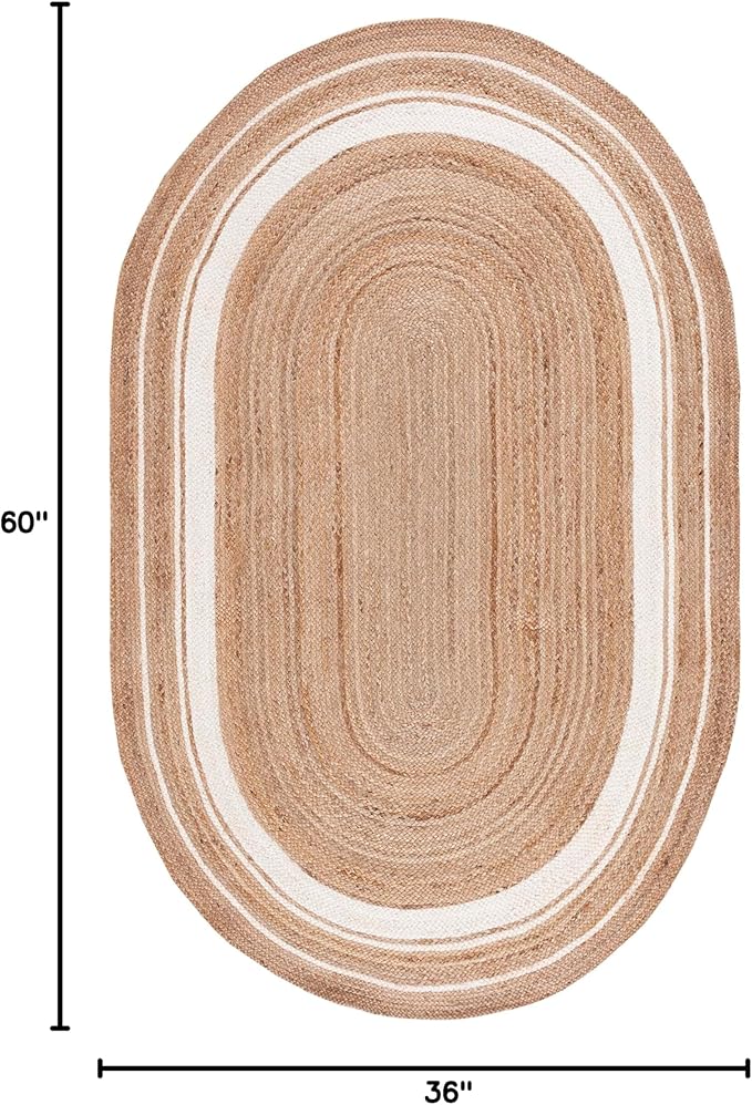 SAFAVIEH Natural Fiber Collection Area Rug - 3' x 5' Oval, Natural & Ivory, Flat Weave Farmhouse Border Jute Design, Ideal for High Traffic Areas in Living Room, Bedroom (NF812A)