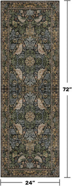 Floral Kitchen Runners - 2x6 Runner Rug for Hallway Bathroom Laundry Room Bedroom Beside Bed Entryway, Boho Birds Leaves Patterned Non Slip Low Pile Washable Rugs