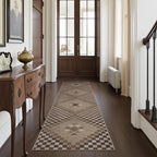 LIVEBOX Easy Jute 2x8 Runner Rug, Non Slip Washable Rug Runners for Hallways, Brown Checkered Long Runner Rugs for Kitchen, Farmhouse Machine Washable Runner Rugs for Laundry Room Bedroom