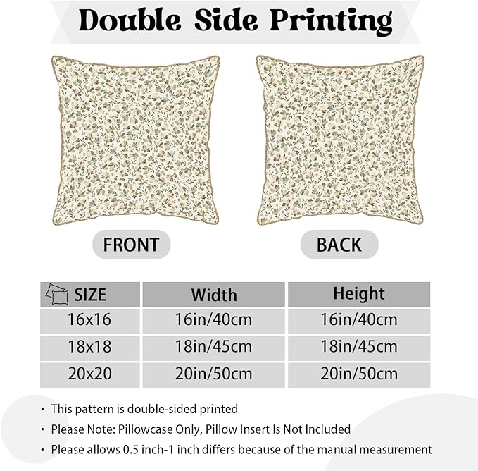 KSLIDS Sage Green Beige Floral Soft Velvet Throw Pillow Covers Set of 2 Vintage Brown Flower Decorative Pillow Covers 16x16 Inch Rustic Pillow Case for Sofa Couch Bedroom Farmhouse Home Decor